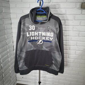 Reebok Center Ice Men's Size Medium Grey Lightening Hockey #30 Play Dry Hoodie